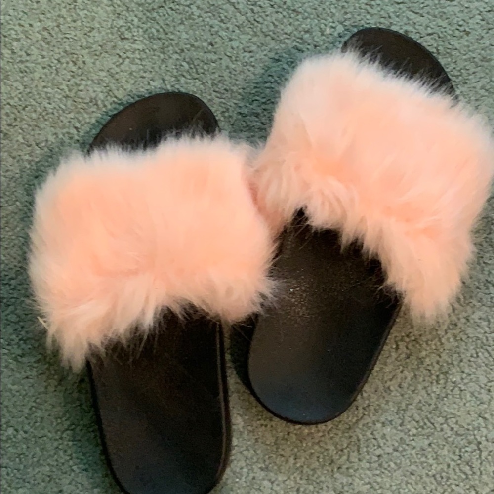 Pink fur slides. Never worn!!